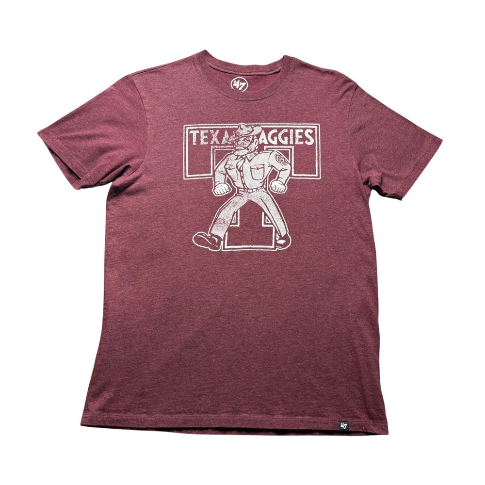 47 Brand Texas A&M Aggies T-Shirt Men Small Maroon Cotton Blend Ol Sarge Mascot